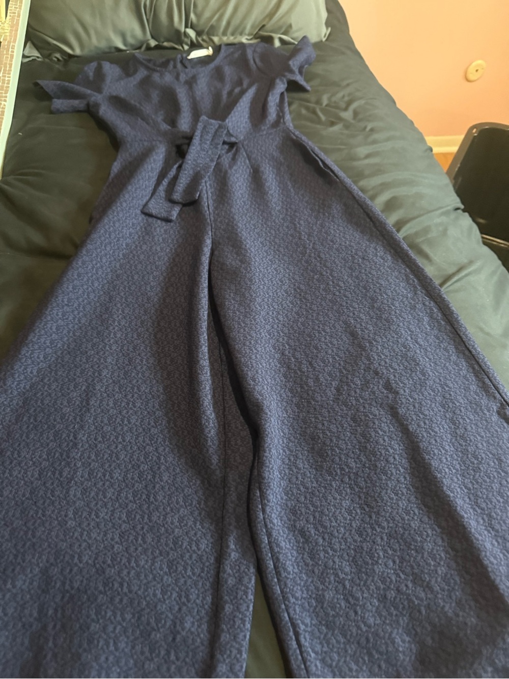 Lulu's Navy Textured Wide-Leg Jumpsuit